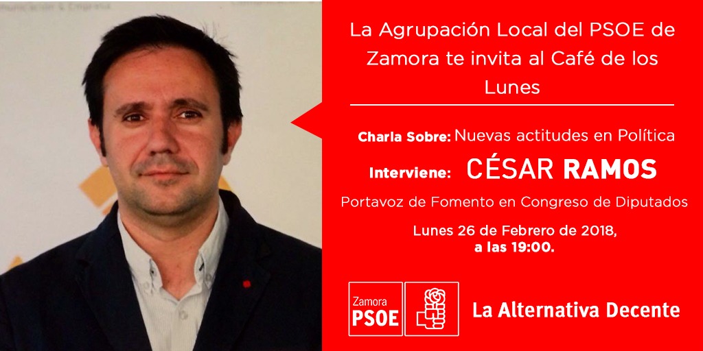 <div><strong>El Portavoz socialista de Fomento en el Congreso de los Diputados, C&eacute;sar Ramos, participa ma&ntilde;ana en &ldquo;El Caf&eacute; de los Lunes&rdquo;</strong></div>