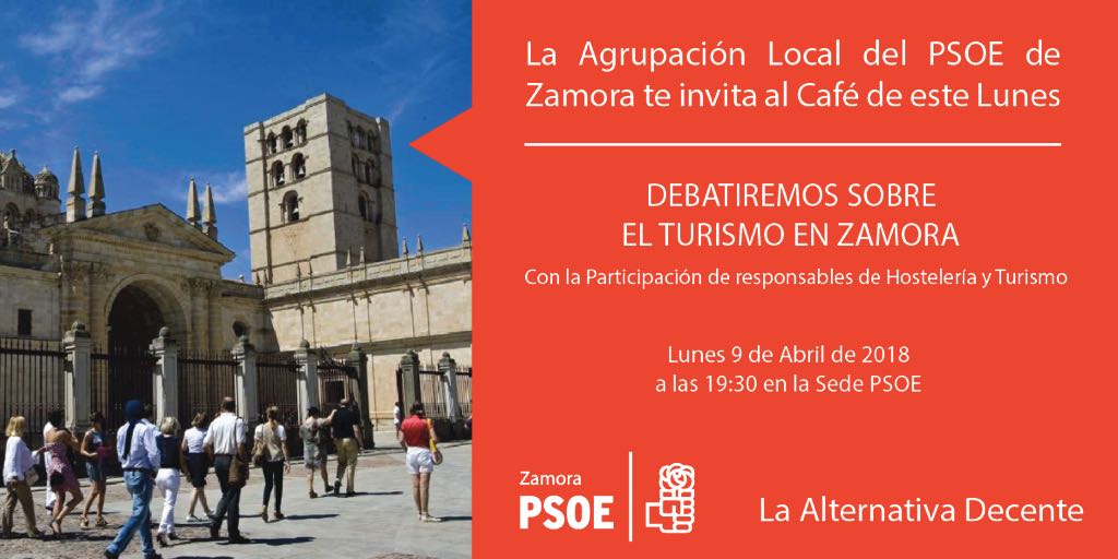 <strong>El Caf&eacute; de los Lunes aborda esta tarde el Turismo en Zamora, en la Sede del PSOE</strong>