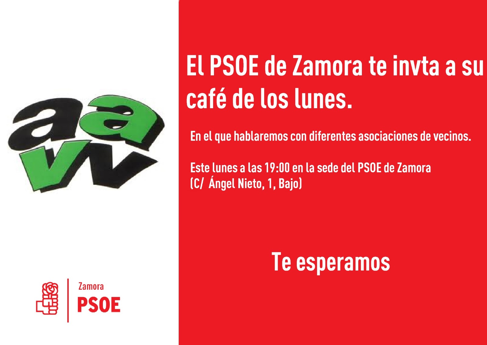 <strong>Debate con el Movimiento Vecinal de los Barrios de Zamora en &ldquo;El Caf&eacute; de los Lunes&rdquo; de esta tarde</strong>